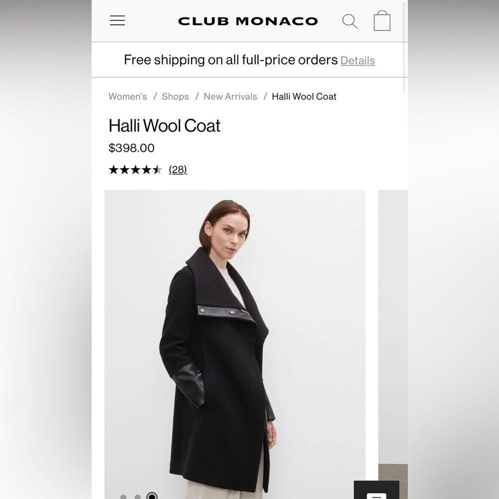 Club Monaco Halli Wool Leather Trim Coat Small